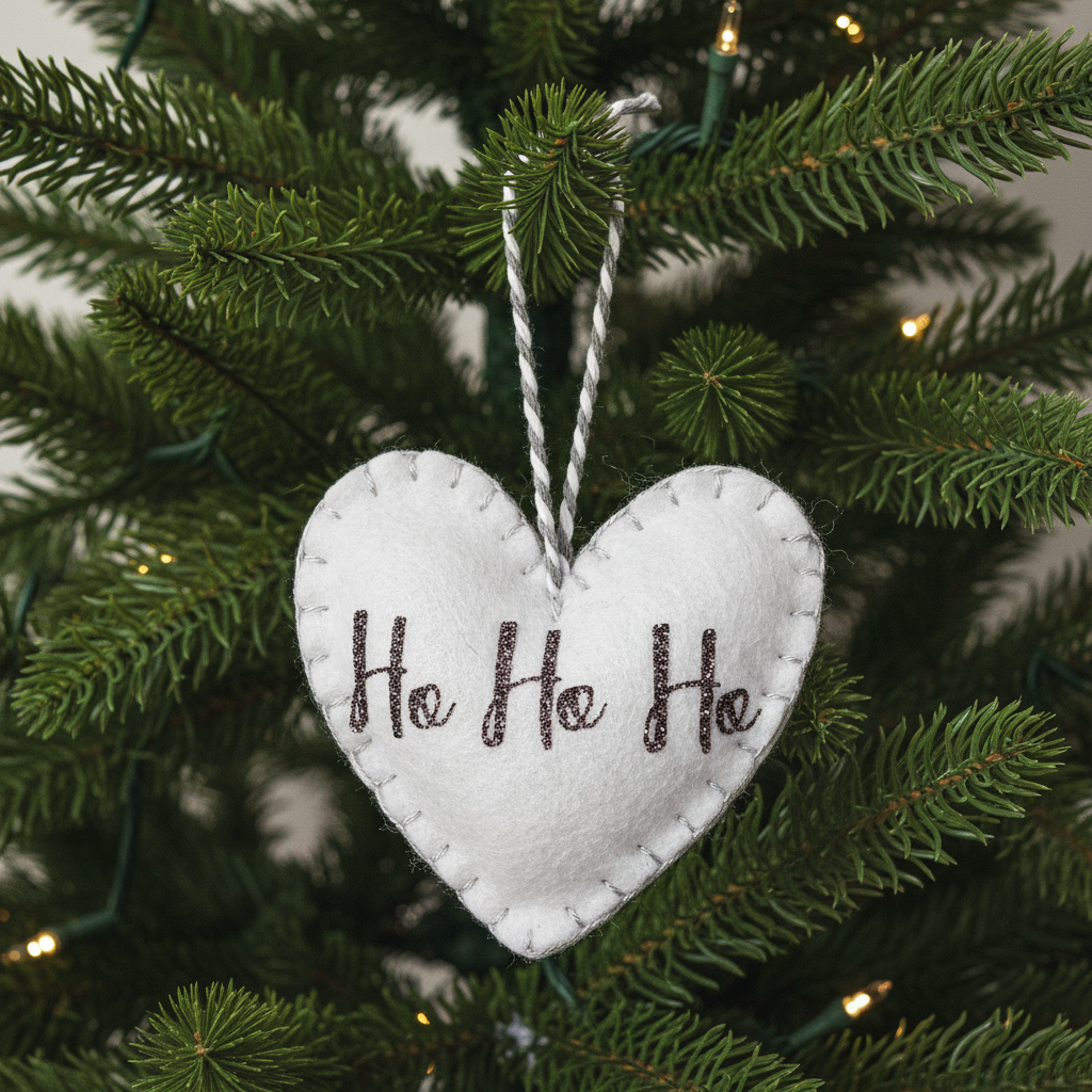 "Ho Ho Ho" Heart Small Christmas Tree Decoration (White/Silver)