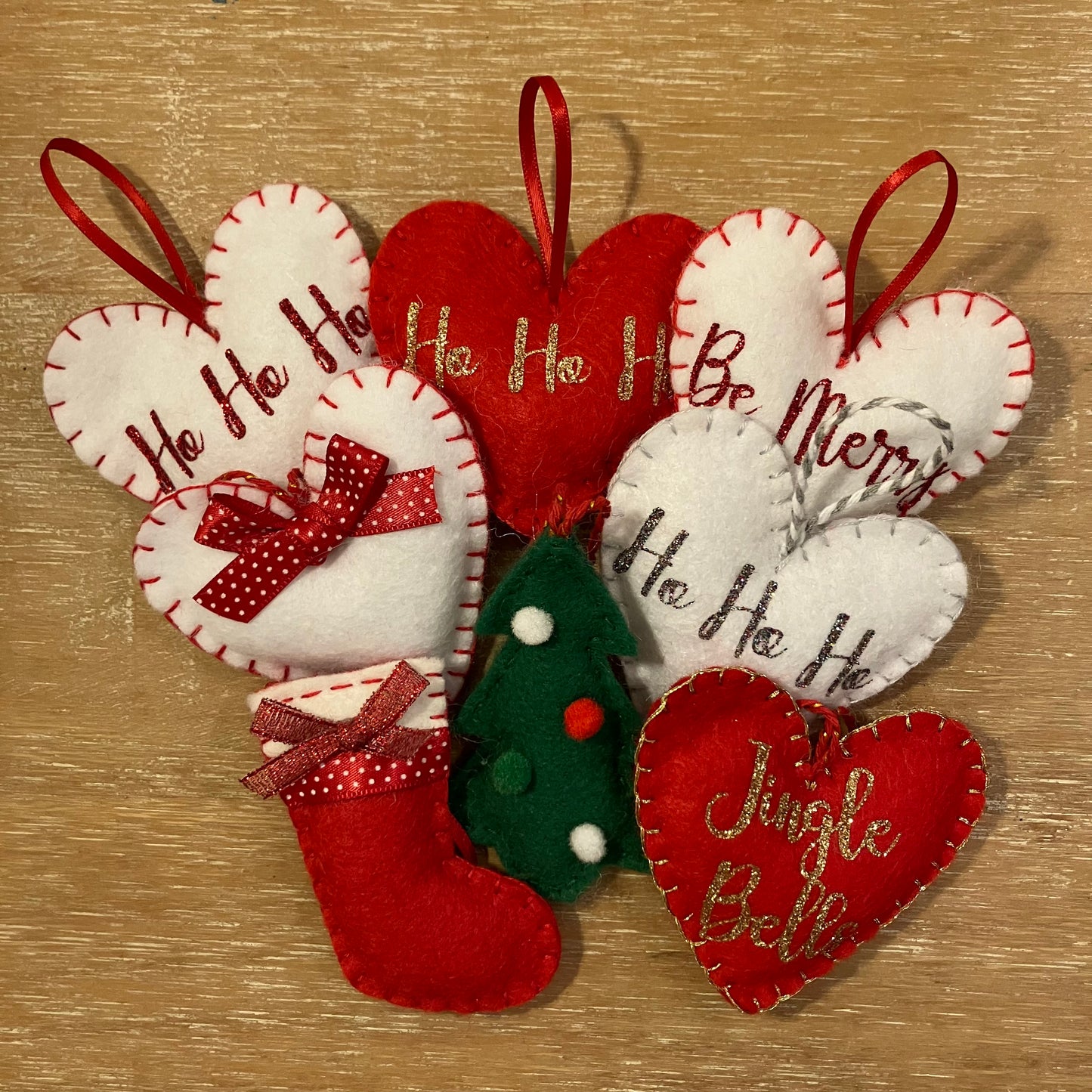 "Ho Ho Ho" Heart Small Christmas Tree Decoration (White/Red)