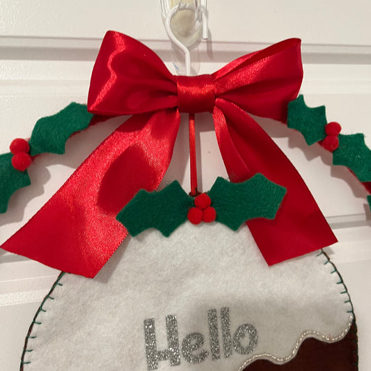 "Hello Christmas" Xmas Pudding Hoop Wreath