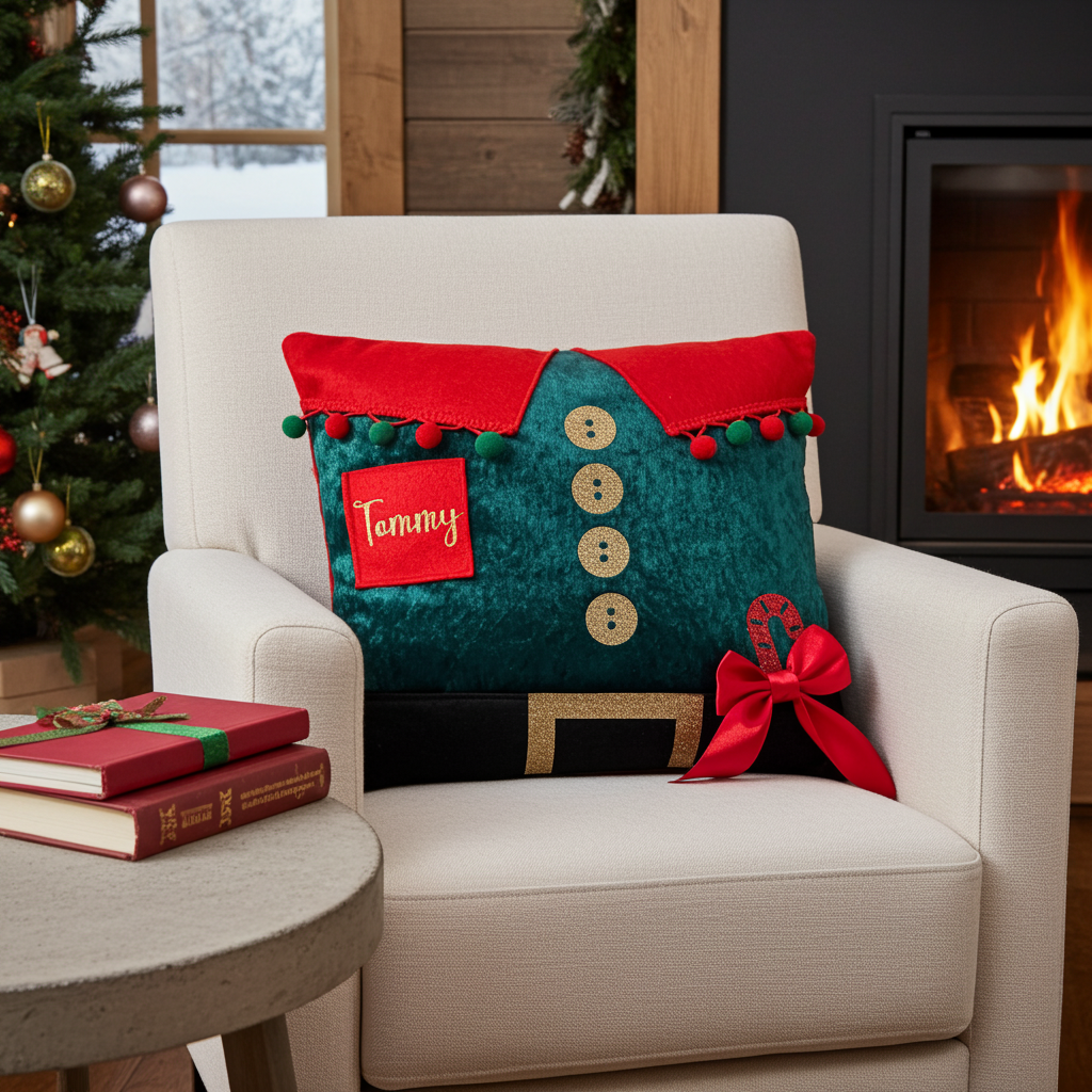 Personalised Elf Jumper Book Cushion