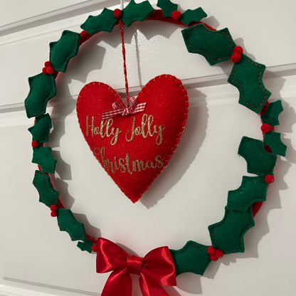 "Holly Jolly Christmas" Heart Hoop Wreath