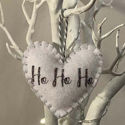 "Ho Ho Ho" Heart Small Christmas Tree Decoration (White/Silver)