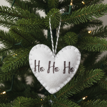 "Ho Ho Ho" Heart Small Christmas Tree Decoration (White/Silver)