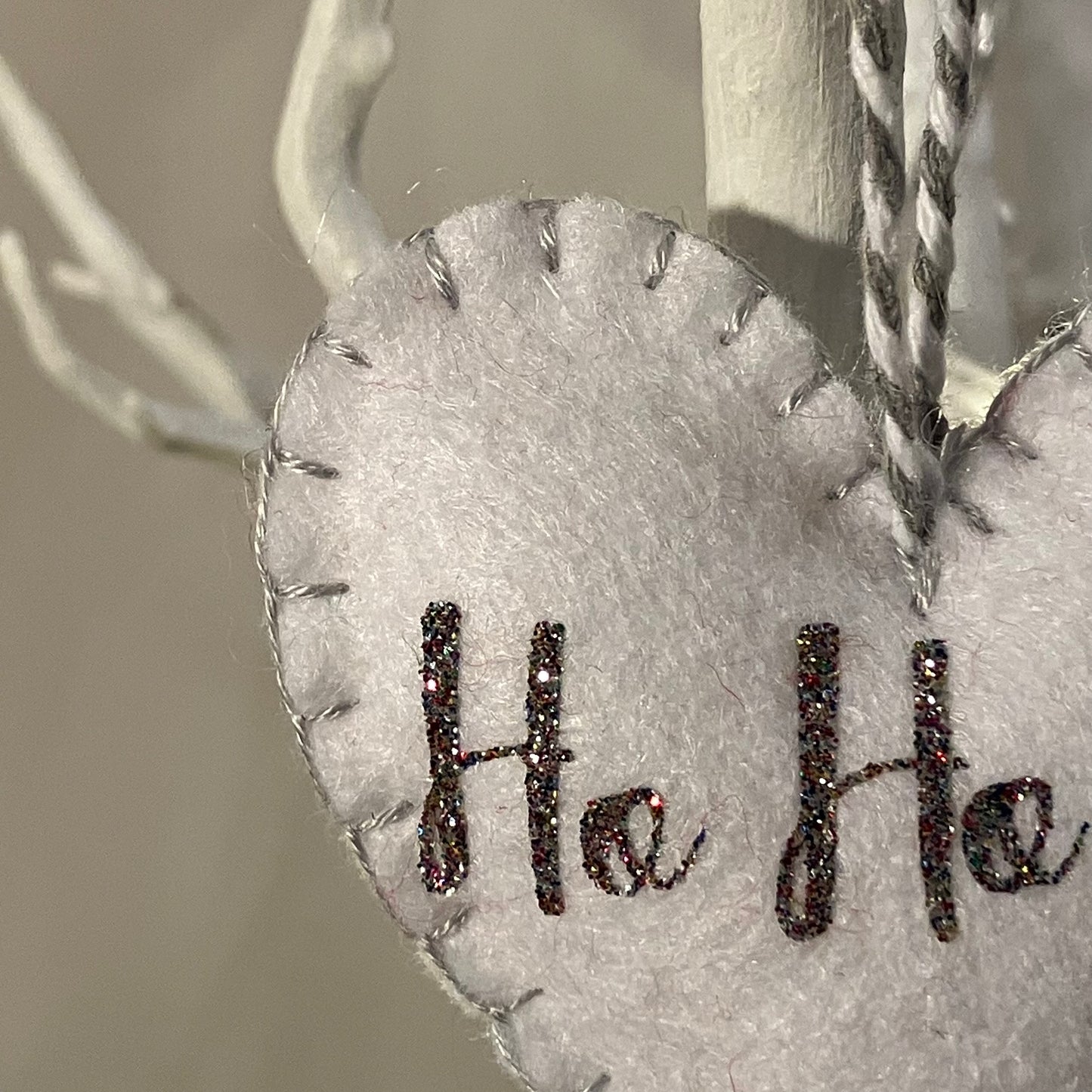 "Ho Ho Ho" Heart Small Christmas Tree Decoration (White/Silver)