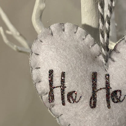"Ho Ho Ho" Heart Small Christmas Tree Decoration (White/Silver)