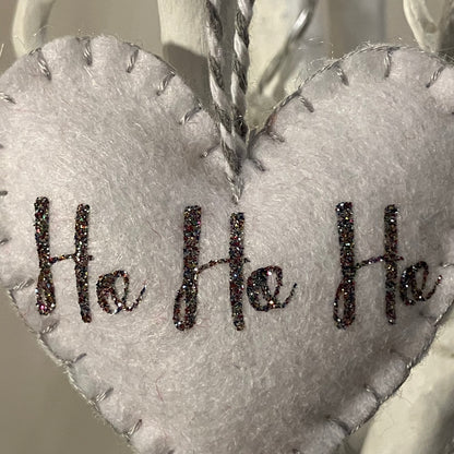 "Ho Ho Ho" Heart Small Christmas Tree Decoration (White/Silver)