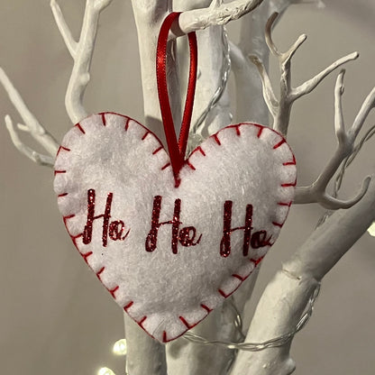 "Ho Ho Ho" Heart Small Christmas Tree Decoration (White/Red)