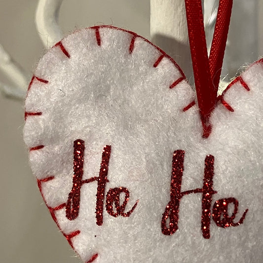 "Ho Ho Ho" Heart Small Christmas Tree Decoration (White/Red)
