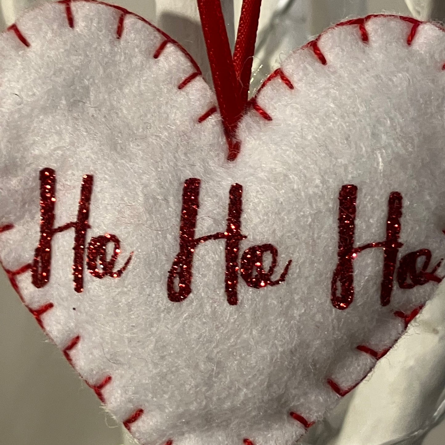 "Ho Ho Ho" Heart Small Christmas Tree Decoration (White/Red)