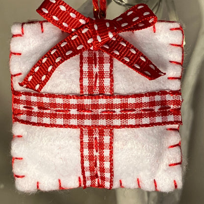 Red & White Present Small Christmas Tree Decoration