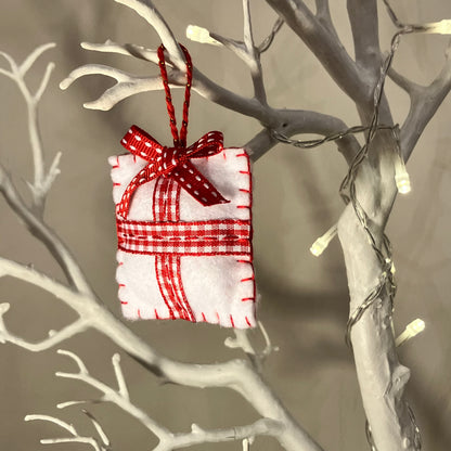 Red & White Present Small Christmas Tree Decoration