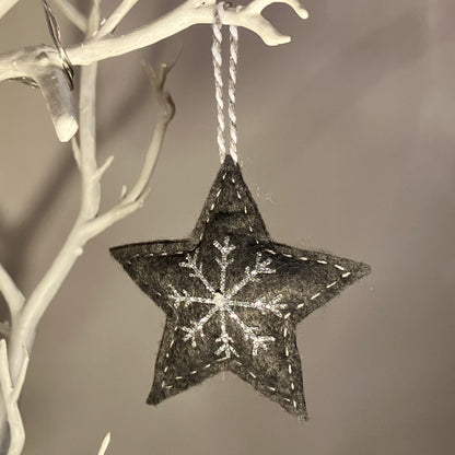 Grey Snowflake Heart Small Christmas Tree Decoration