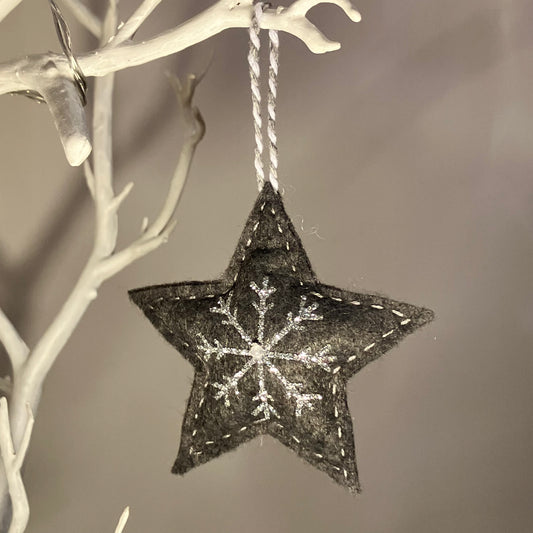 Grey Snowflake Heart Small Christmas Tree Decoration