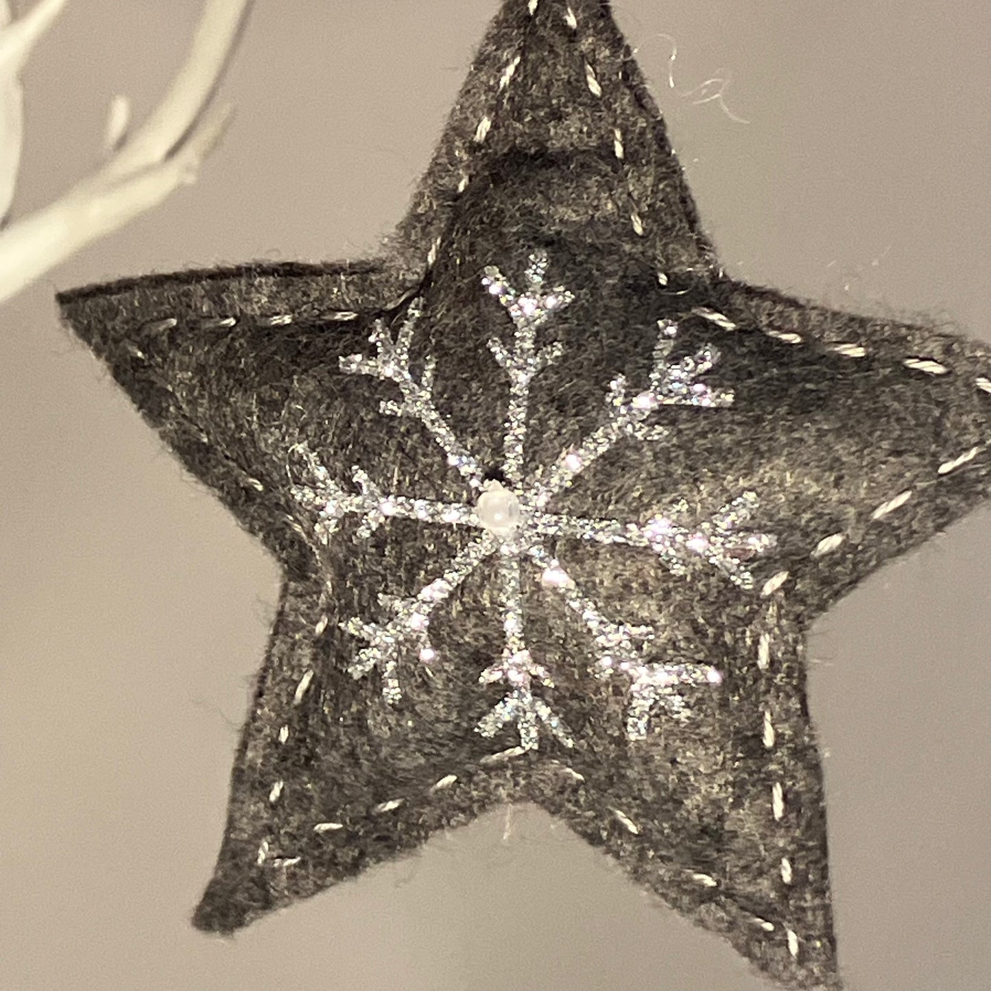 Grey Snowflake Heart Small Christmas Tree Decoration