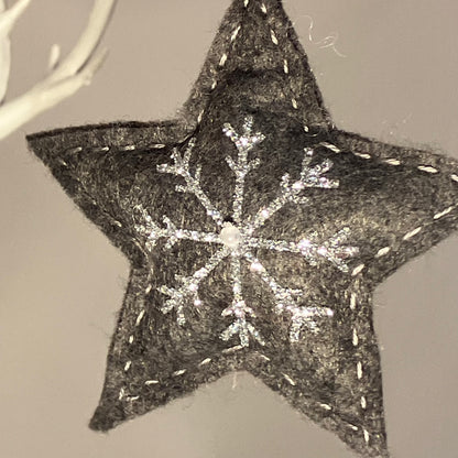 Grey Snowflake Heart Small Christmas Tree Decoration