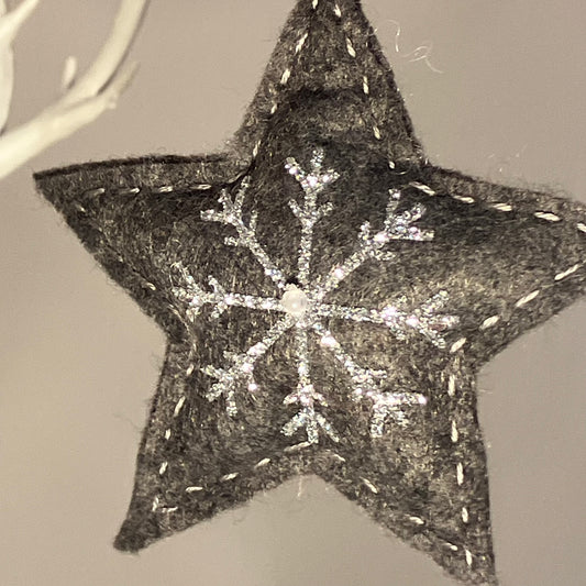 Grey Snowflake Heart Small Christmas Tree Decoration