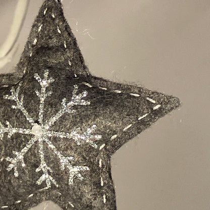 Grey Snowflake Heart Small Christmas Tree Decoration