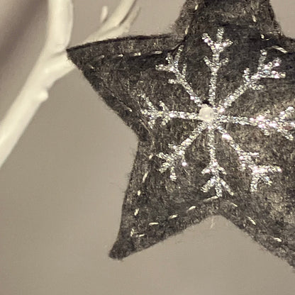 Grey Snowflake Heart Small Christmas Tree Decoration