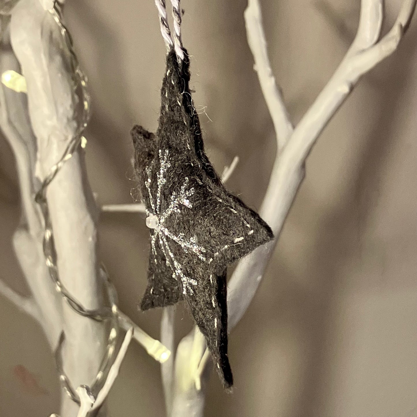 Grey Snowflake Heart Small Christmas Tree Decoration