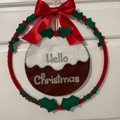 "Hello Christmas" Xmas Pudding Hoop Wreath