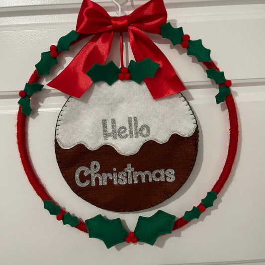 "Hello Christmas" Xmas Pudding Hoop Wreath