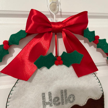 "Hello Christmas" Xmas Pudding Hoop Wreath