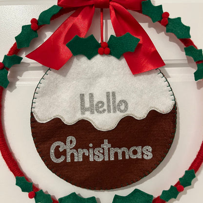 "Hello Christmas" Xmas Pudding Hoop Wreath