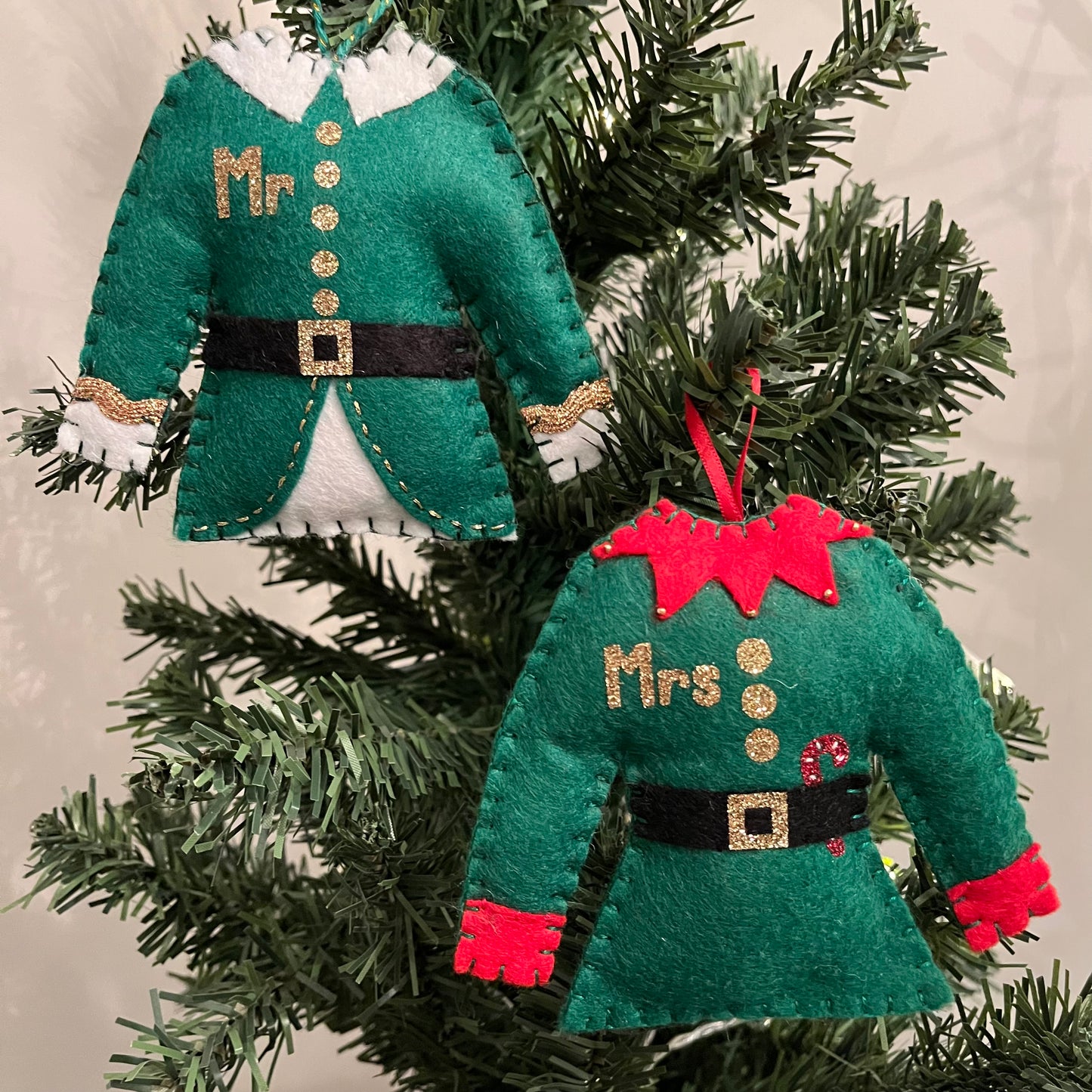 Mr & Mrs Elf Jumper Christmas Tree Decorations (Set of 2)