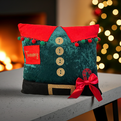 Personalised Elf Jumper Book Cushion